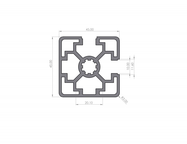 Aluminium profile 45x45 groove 10 light B-type 2N90